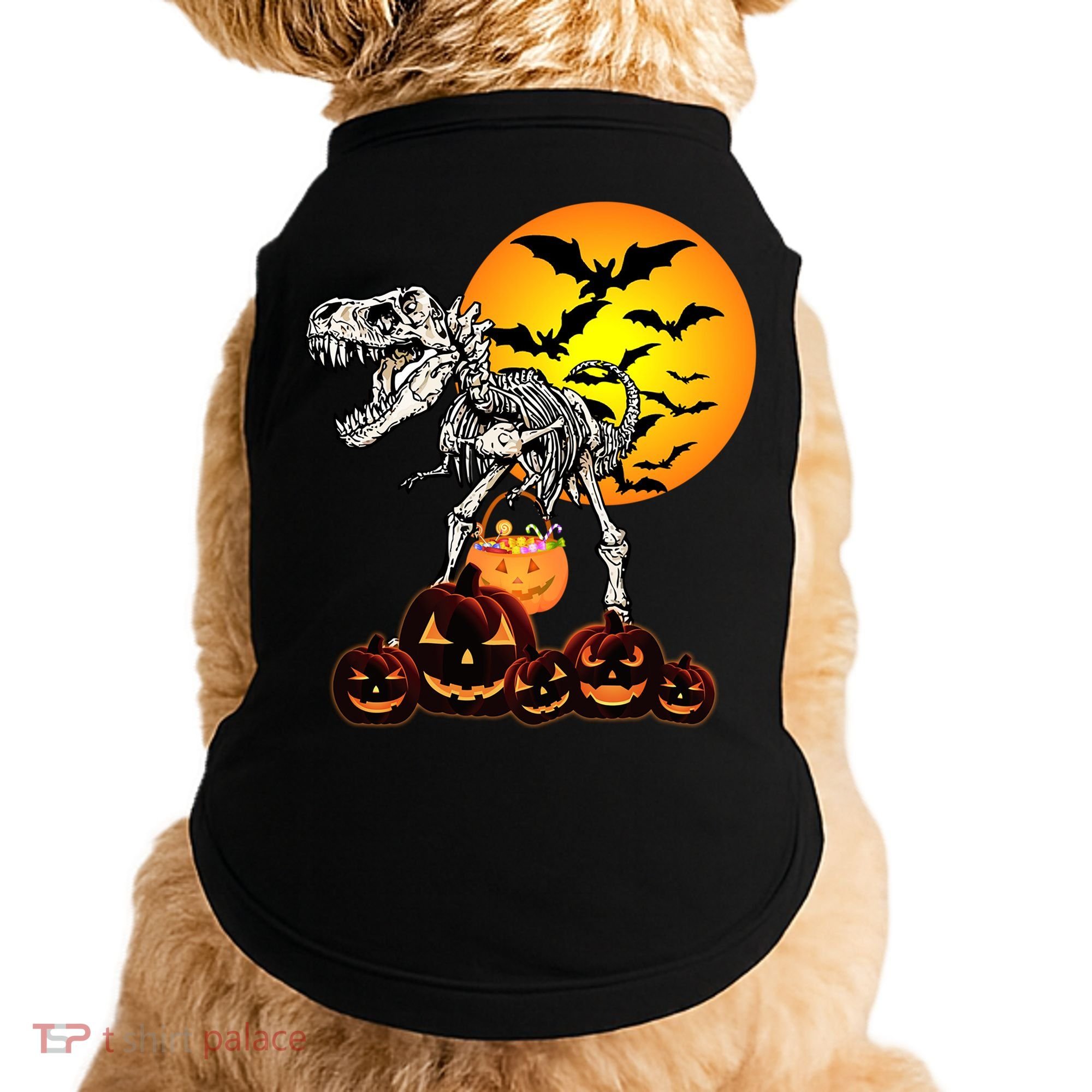 T Rex Dinosaur Skeleton Scary Halloween Pumpkin Gift Doggie Tank