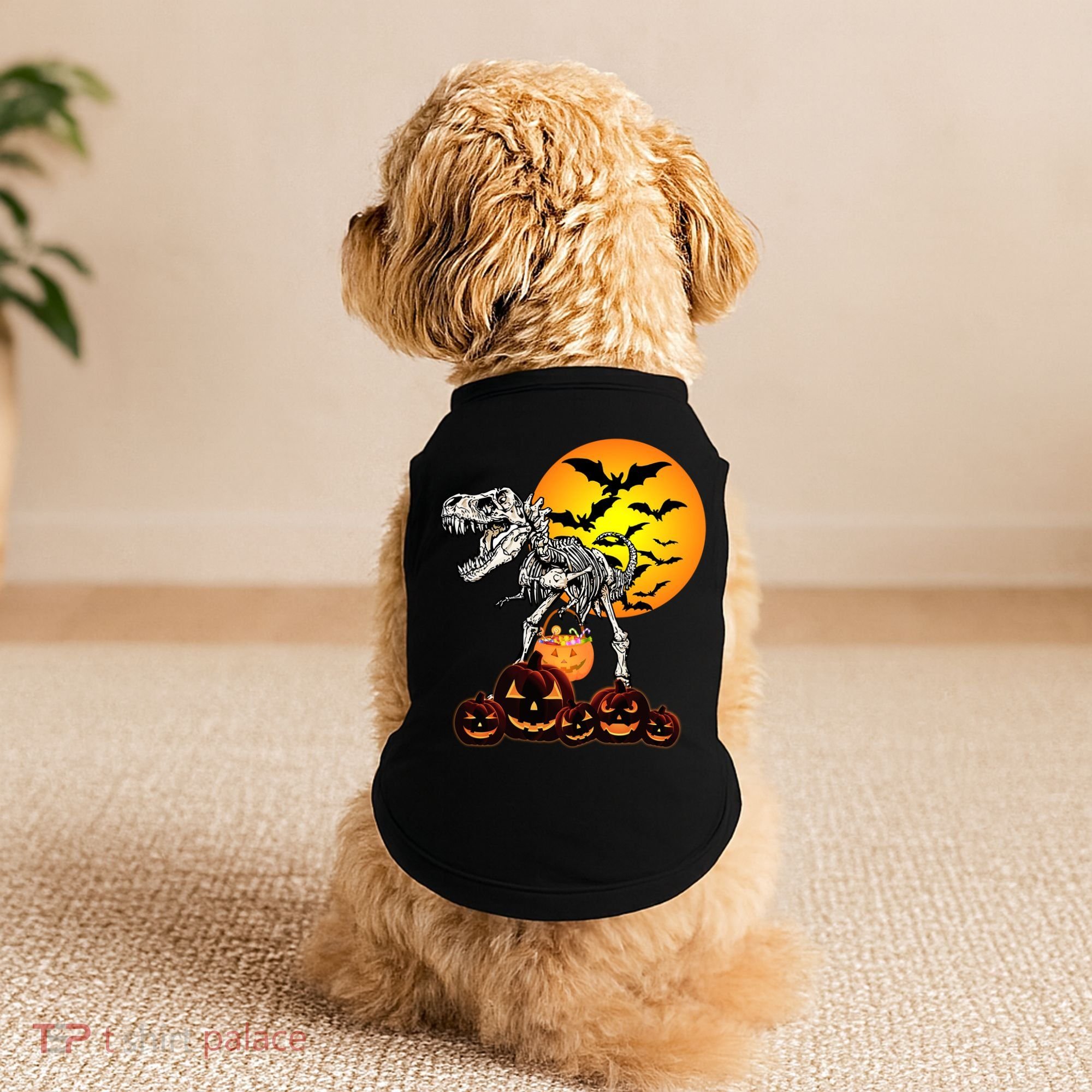 T Rex Dinosaur Skeleton Scary Halloween Pumpkin Gift Doggie Tank