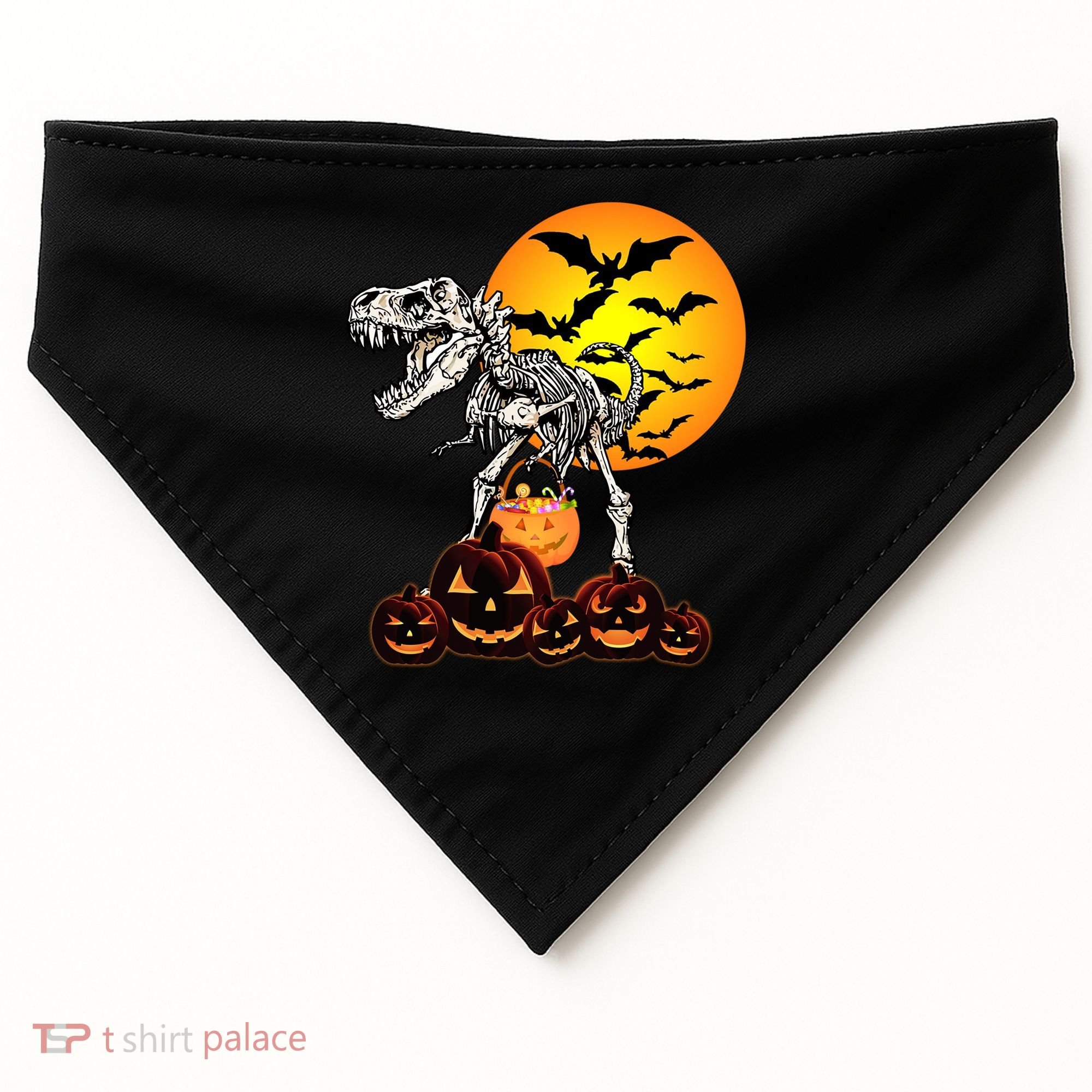 T Rex Dinosaur Skeleton Scary Halloween Pumpkin Gift USA-Made Doggie Bandana