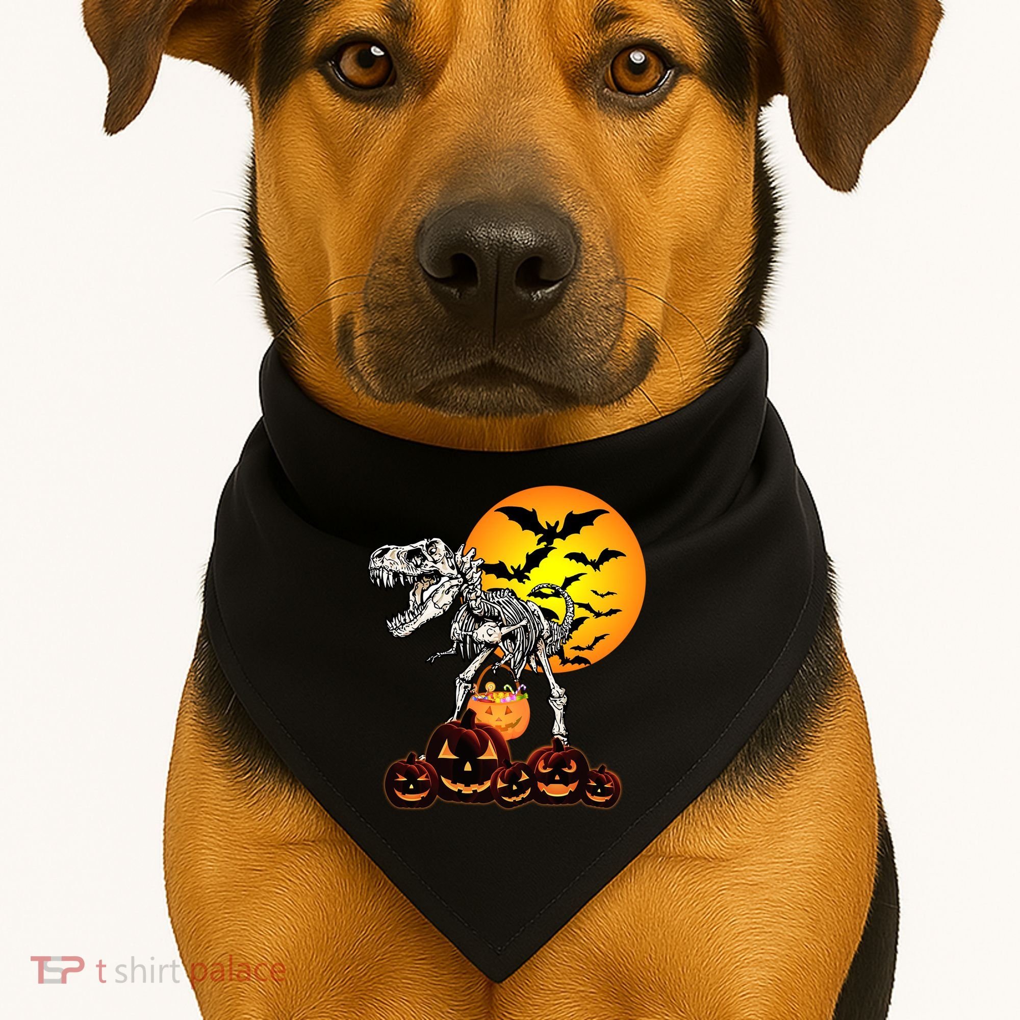 T Rex Dinosaur Skeleton Scary Halloween Pumpkin Gift USA-Made Doggie Bandana