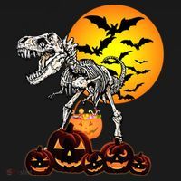 T Rex Dinosaur Skeleton Scary Halloween Pumpkin Gift Backpack thumb 2