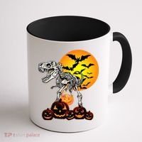 T Rex Dinosaur Skeleton Scary Halloween Pumpkin Gift Coffee Mug thumb 1