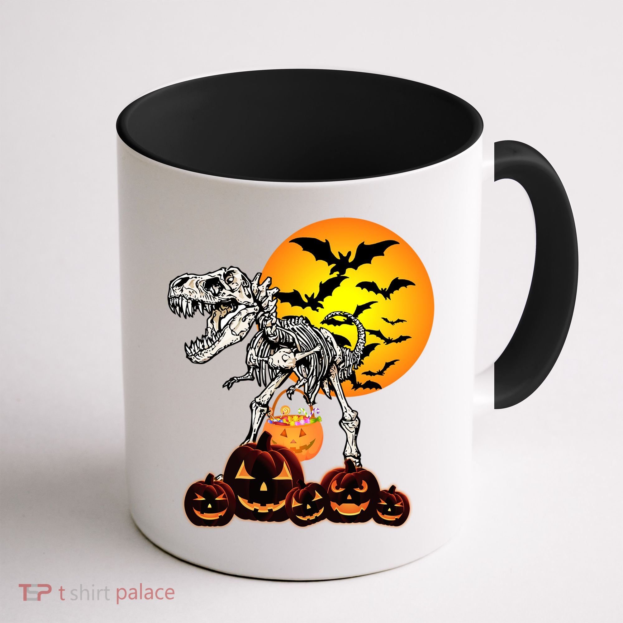 T Rex Dinosaur Skeleton Scary Halloween Pumpkin Gift Coffee Mug