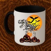 T Rex Dinosaur Skeleton Scary Halloween Pumpkin Gift Coffee Mug thumb 2