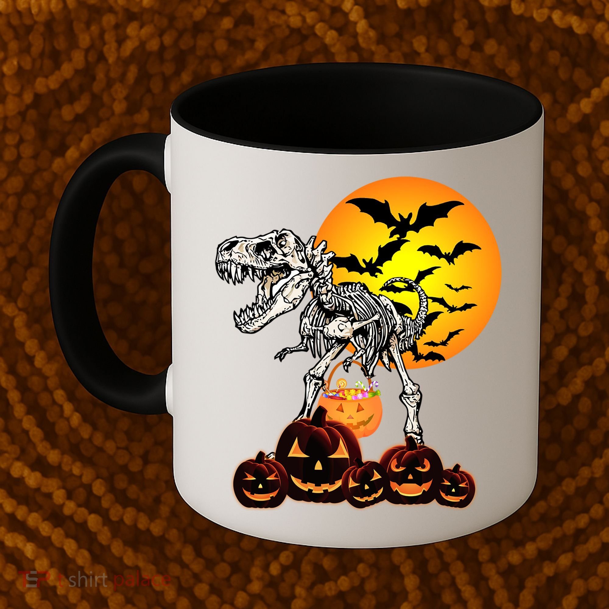 T Rex Dinosaur Skeleton Scary Halloween Pumpkin Gift Coffee Mug