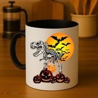 T Rex Dinosaur Skeleton Scary Halloween Pumpkin Gift Coffee Mug thumb 4