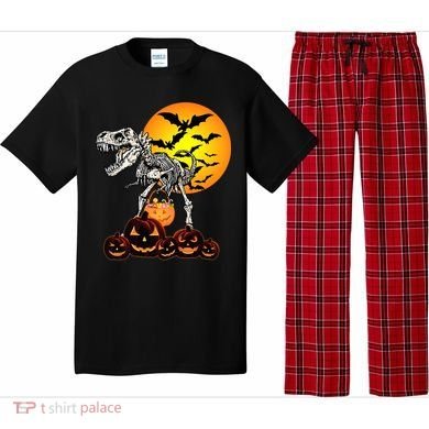 T Rex Dinosaur Skeleton Scary Halloween Pumpkin Gift Pajama Set