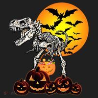 T Rex Dinosaur Skeleton Scary Halloween Pumpkin Gift Hat thumb 2
