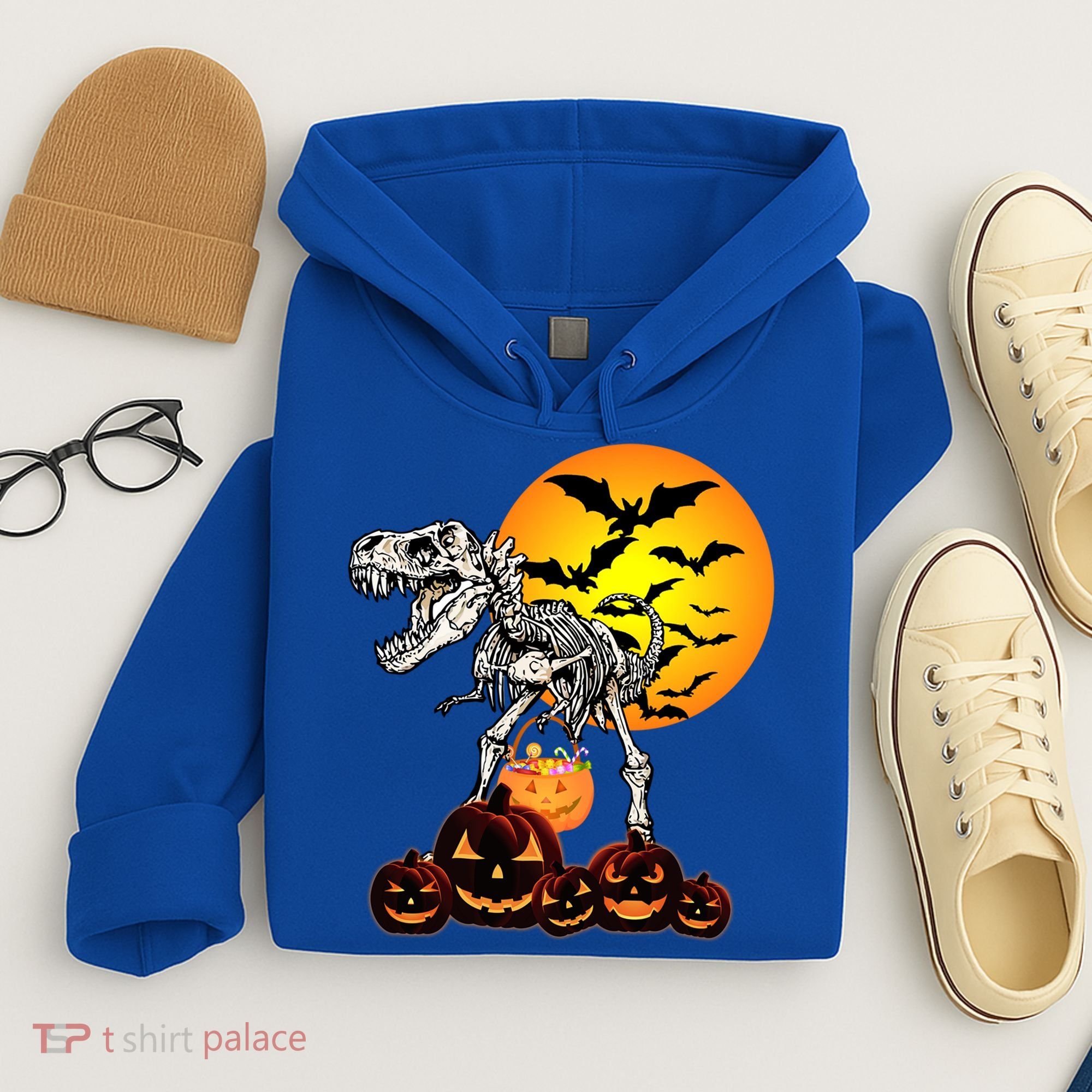 T Rex Dinosaur Skeleton Scary Halloween Pumpkin Gift Hoodie