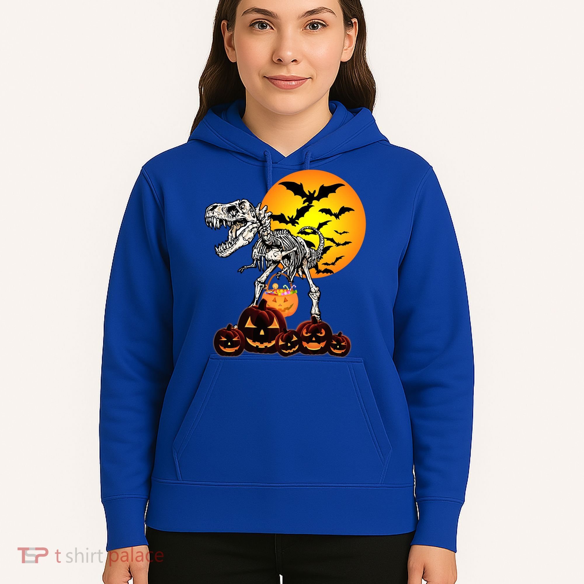 T Rex Dinosaur Skeleton Scary Halloween Pumpkin Gift Hoodie