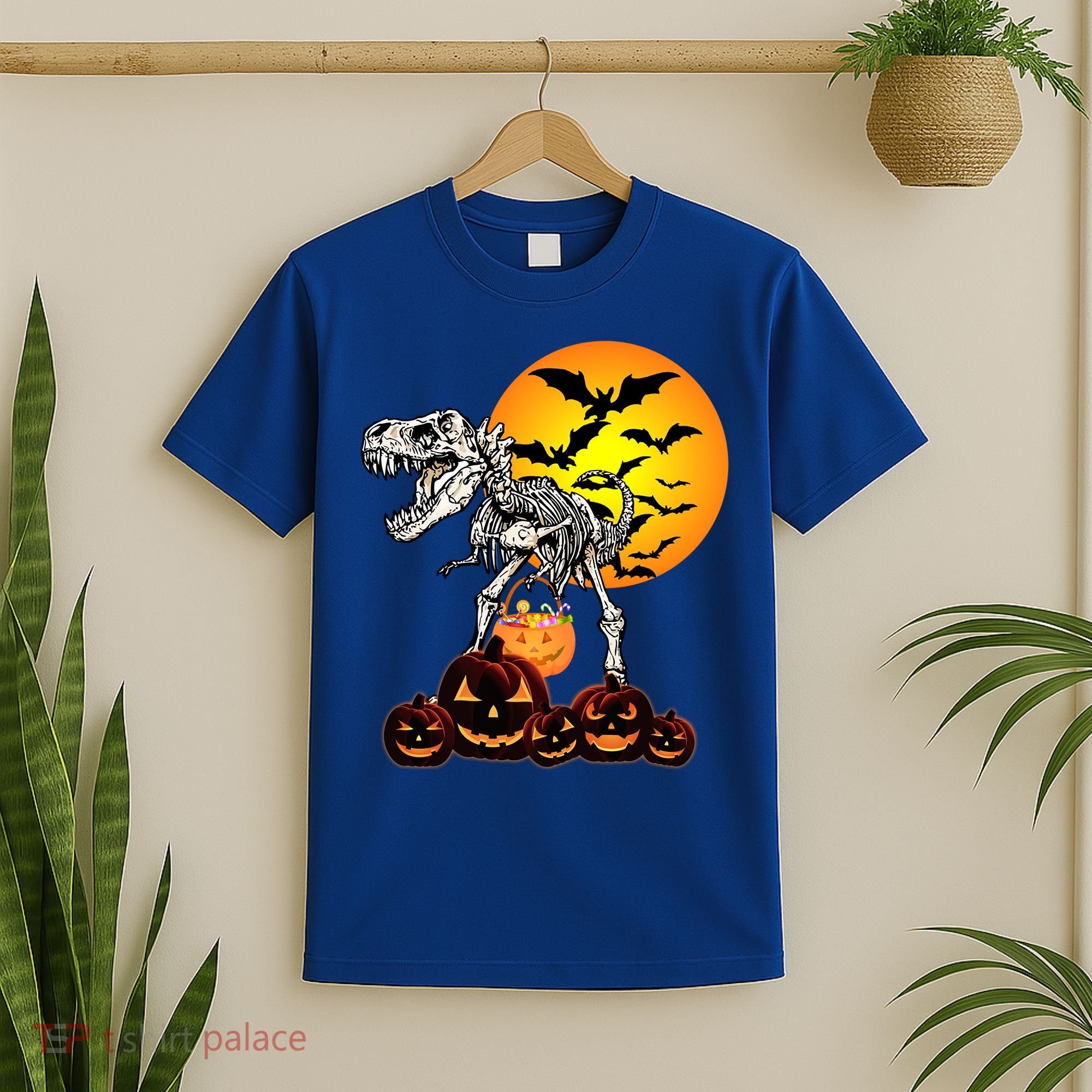 T Rex Dinosaur Skeleton Scary Halloween Pumpkin Gift T-Shirt