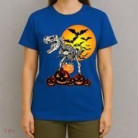 T Rex Dinosaur Skeleton Scary Halloween Pumpkin Gift T-Shirt thumb 4