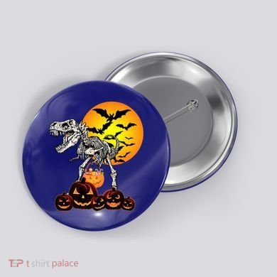 T Rex Dinosaur Skeleton Scary Halloween Pumpkin Gift Button