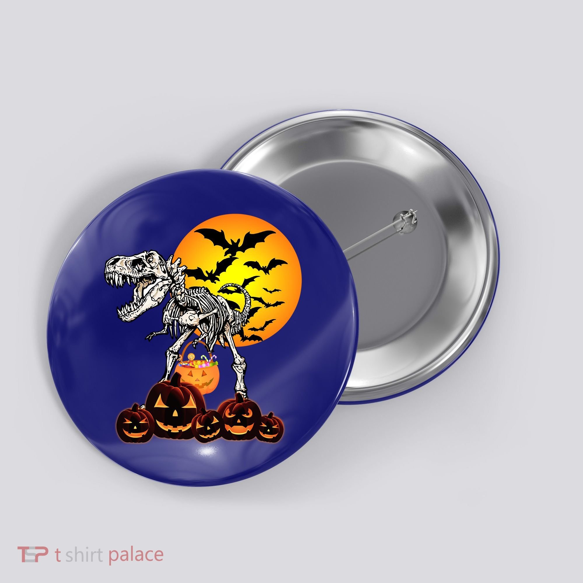 T Rex Dinosaur Skeleton Scary Halloween Pumpkin Gift Button