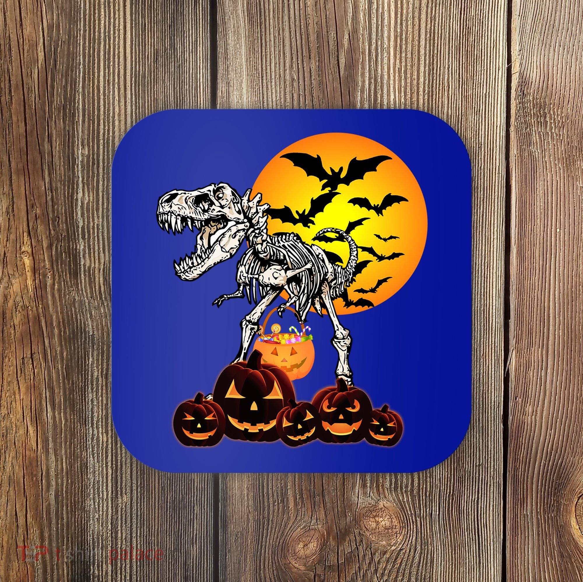 T Rex Dinosaur Skeleton Scary Halloween Pumpkin Gift Coaster