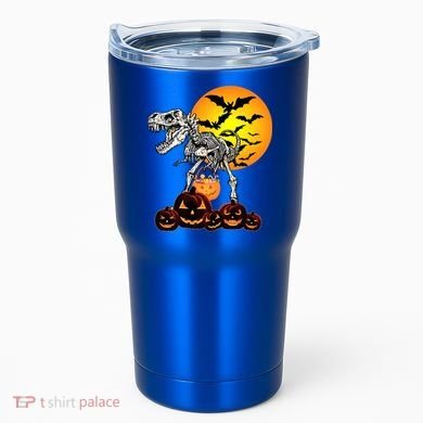 T Rex Dinosaur Skeleton Scary Halloween Pumpkin Gift Tumbler