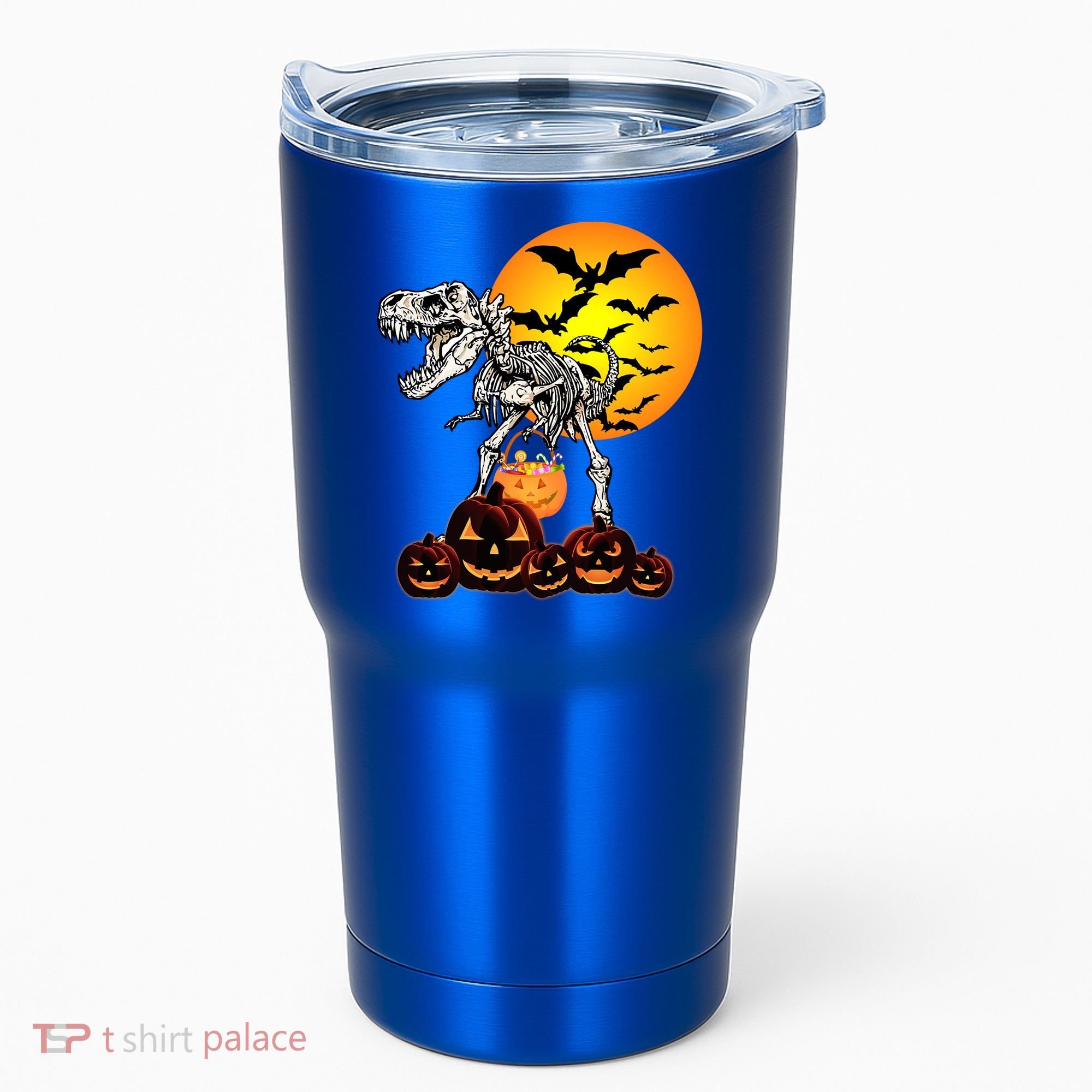 T Rex Dinosaur Skeleton Scary Halloween Pumpkin Gift Tumbler