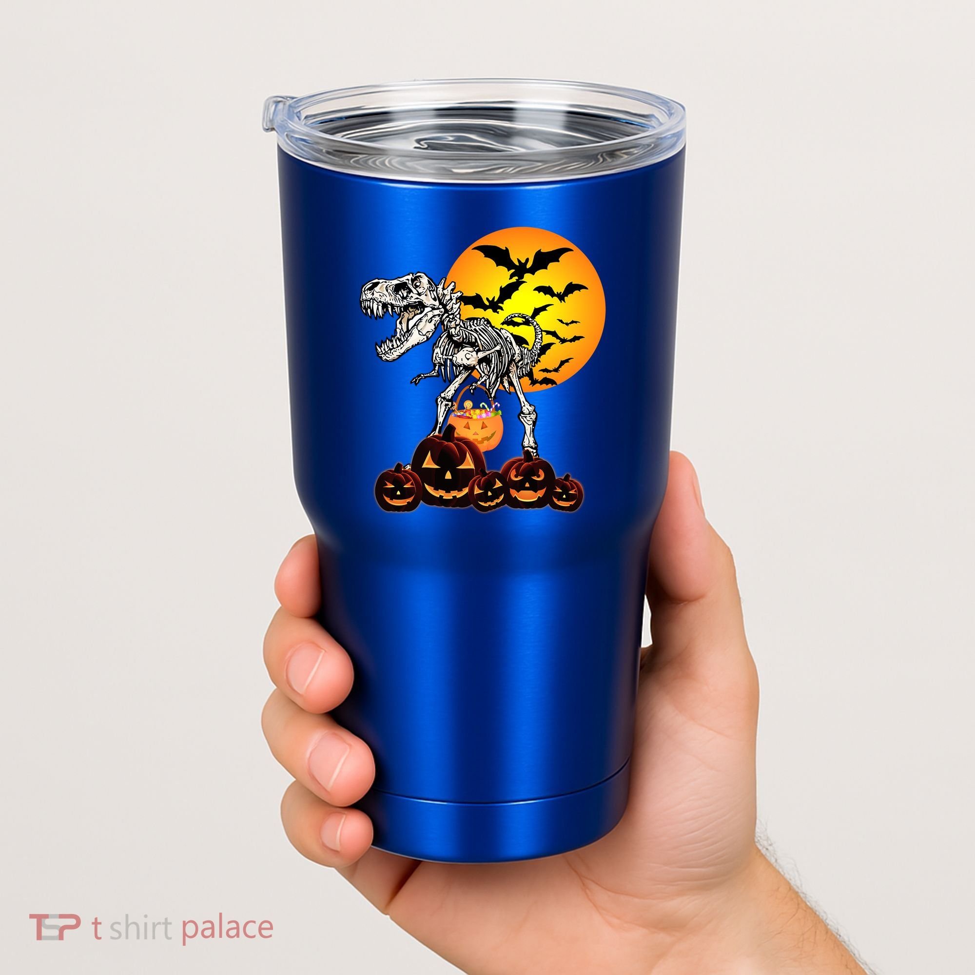 T Rex Dinosaur Skeleton Scary Halloween Pumpkin Gift Tumbler