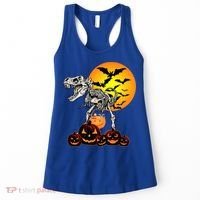 T Rex Dinosaur Skeleton Scary Halloween Pumpkin Gift Women's Tank Top thumb 0