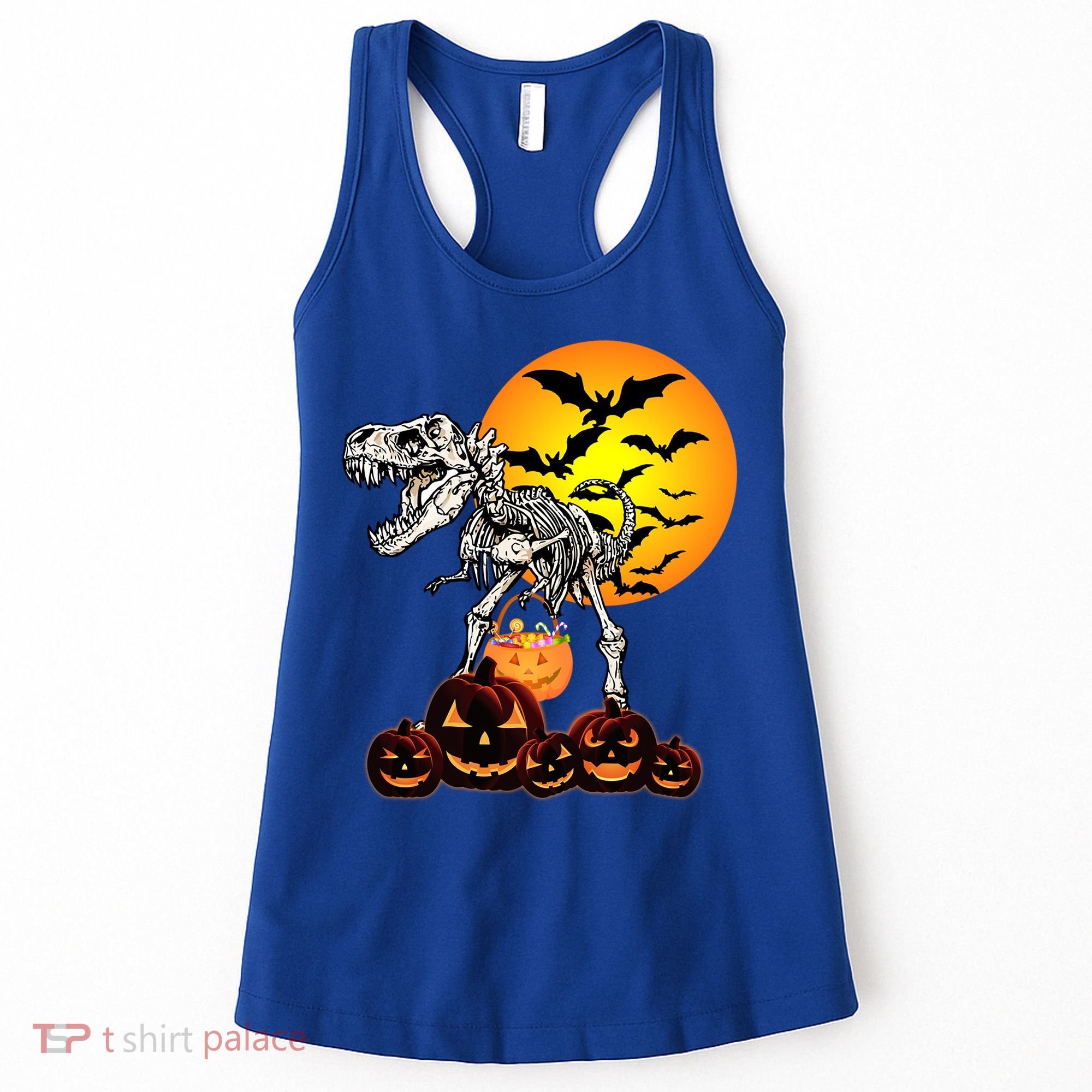 T Rex Dinosaur Skeleton Scary Halloween Pumpkin Gift Women's Tank Top