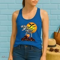 T Rex Dinosaur Skeleton Scary Halloween Pumpkin Gift Women's Tank Top thumb 2