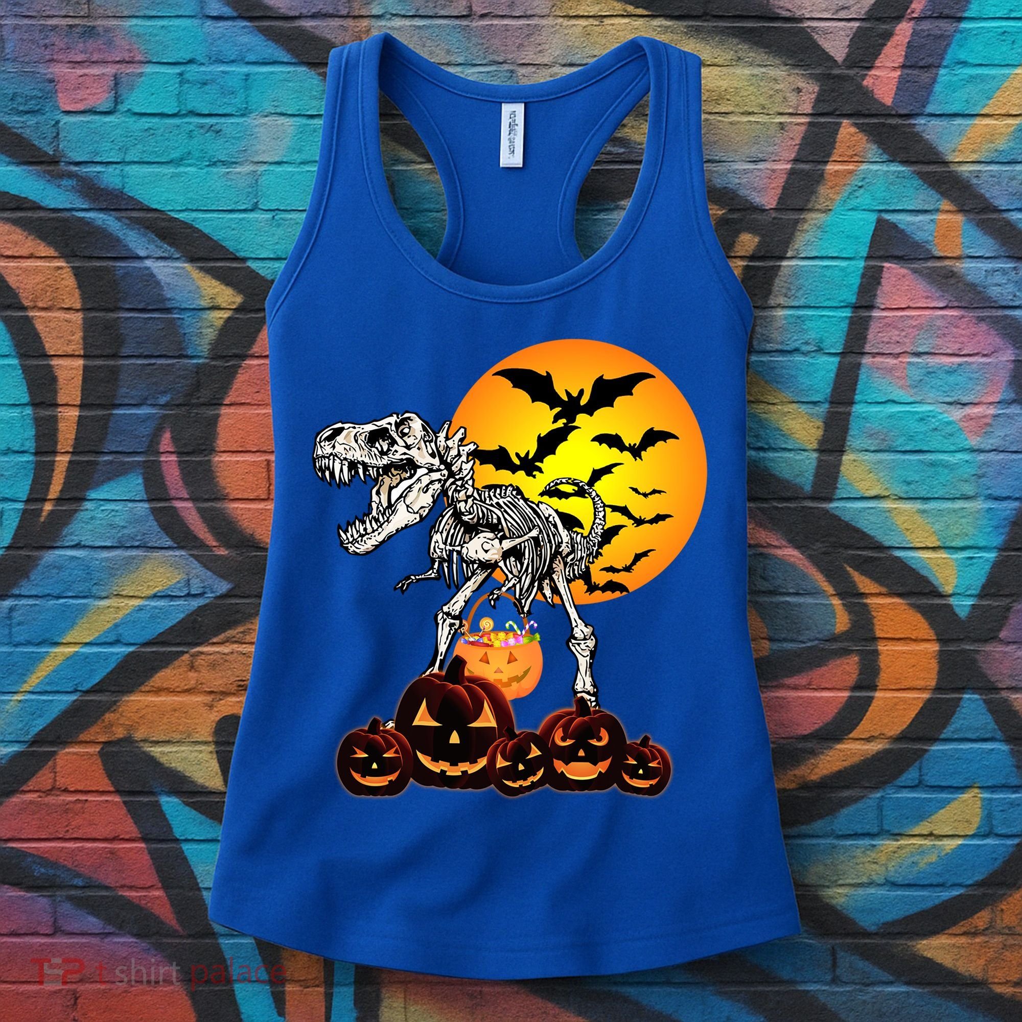 T Rex Dinosaur Skeleton Scary Halloween Pumpkin Gift Women's Tank Top