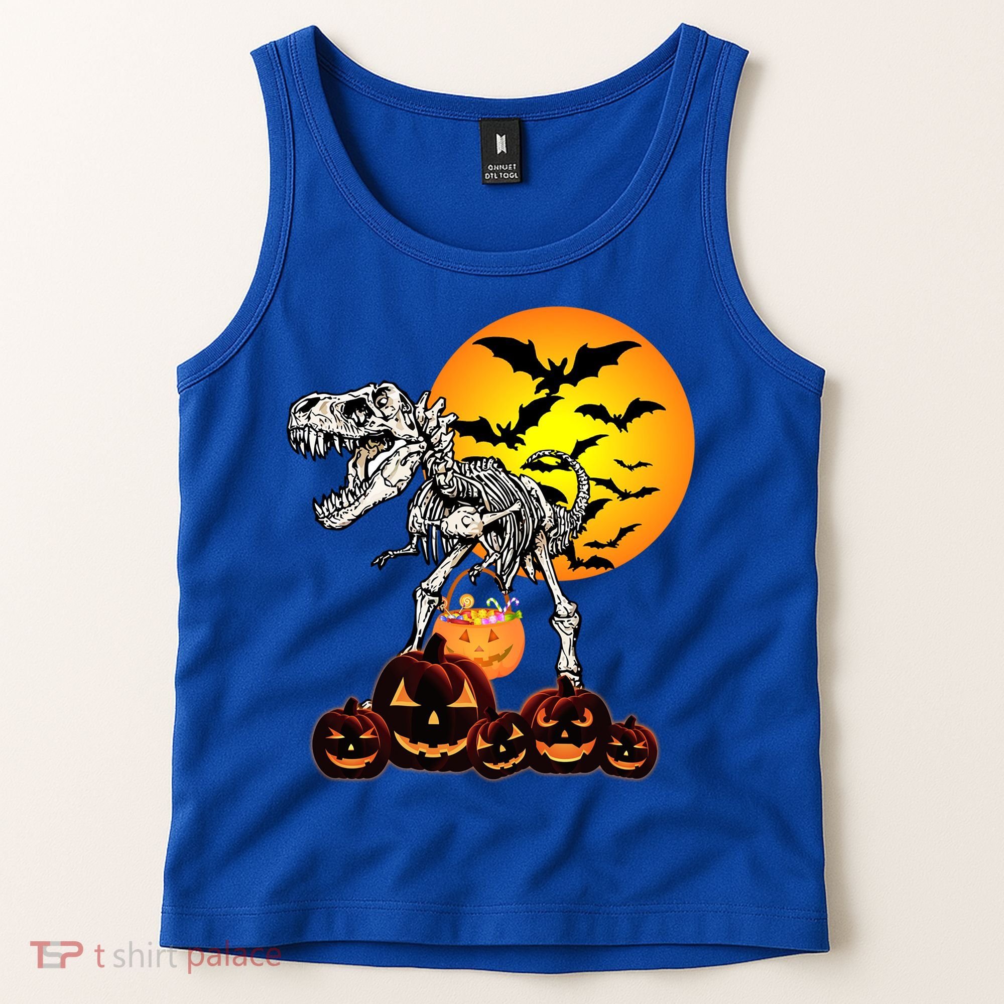T Rex Dinosaur Skeleton Scary Halloween Pumpkin Gift Tank Top