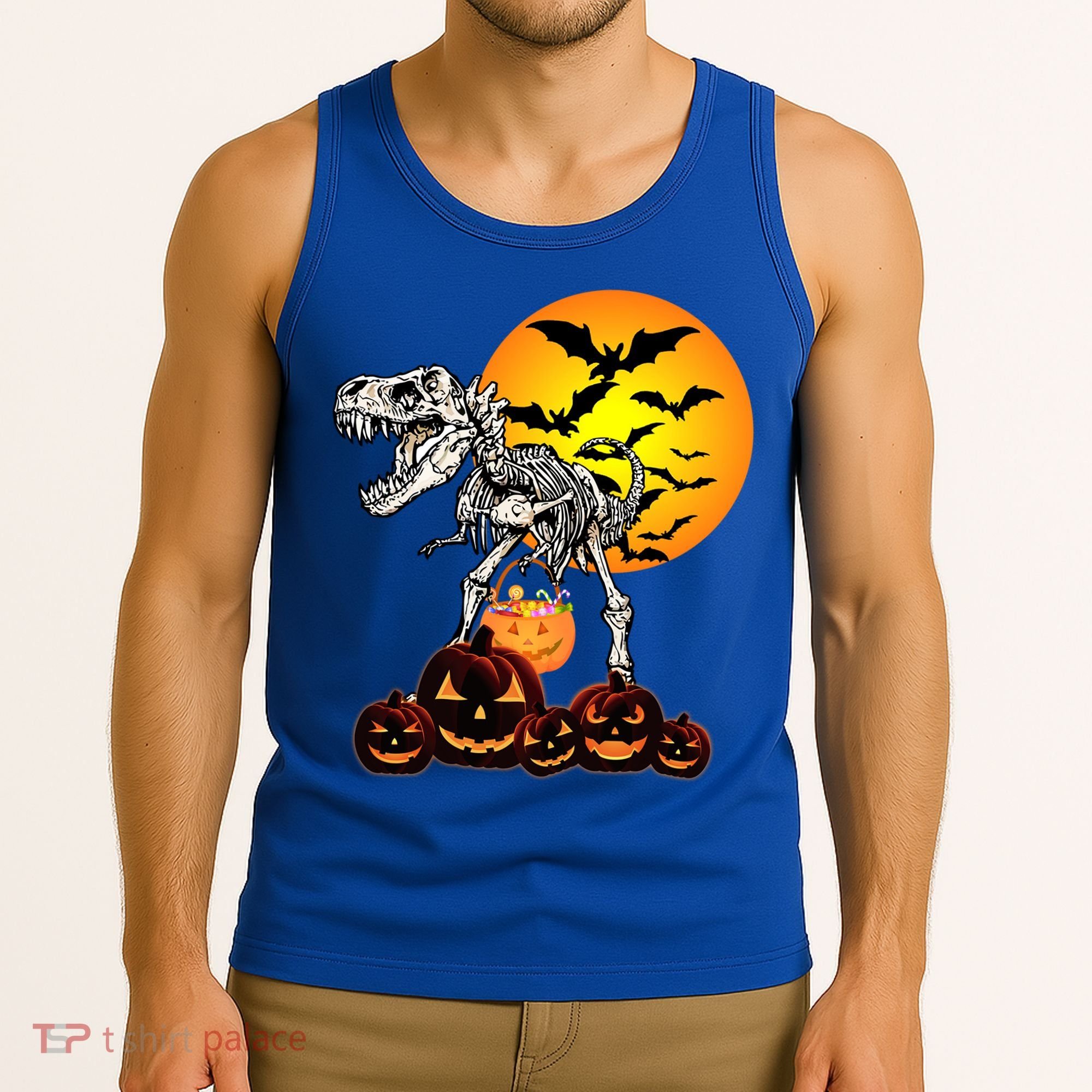 T Rex Dinosaur Skeleton Scary Halloween Pumpkin Gift Tank Top