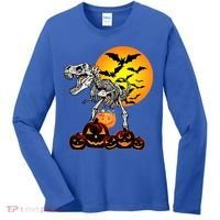 T Rex Dinosaur Skeleton Scary Halloween Pumpkin Gift Women's Long Sleeve Shirt thumb 0