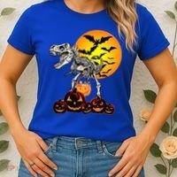T Rex Dinosaur Skeleton Scary Halloween Pumpkin Gift Women's T-Shirt thumb 2