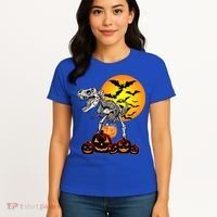 T Rex Dinosaur Skeleton Scary Halloween Pumpkin Gift Women's T-Shirt thumb 4