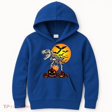 T Rex Dinosaur Skeleton Scary Halloween Pumpkin Gift Kids Hoodie