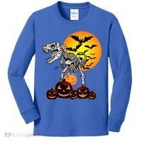 T Rex Dinosaur Skeleton Scary Halloween Pumpkin Gift Kids Long Sleeve Shirt thumb 0