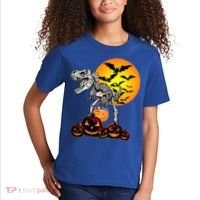 T Rex Dinosaur Skeleton Scary Halloween Pumpkin Gift Kids T-Shirt thumb 2