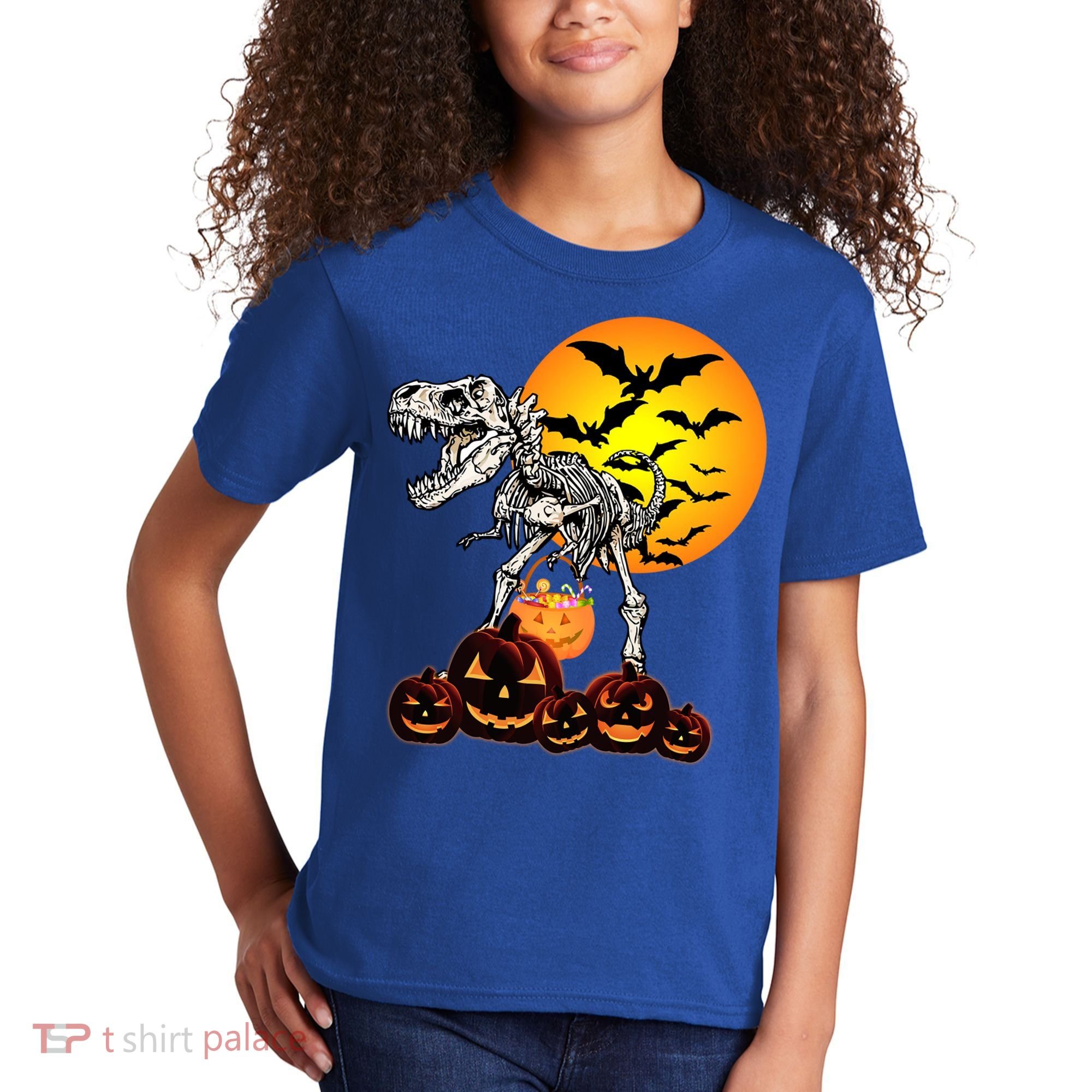 T Rex Dinosaur Skeleton Scary Halloween Pumpkin Gift Kids T-Shirt