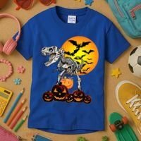 T Rex Dinosaur Skeleton Scary Halloween Pumpkin Gift Kids T-Shirt thumb 3