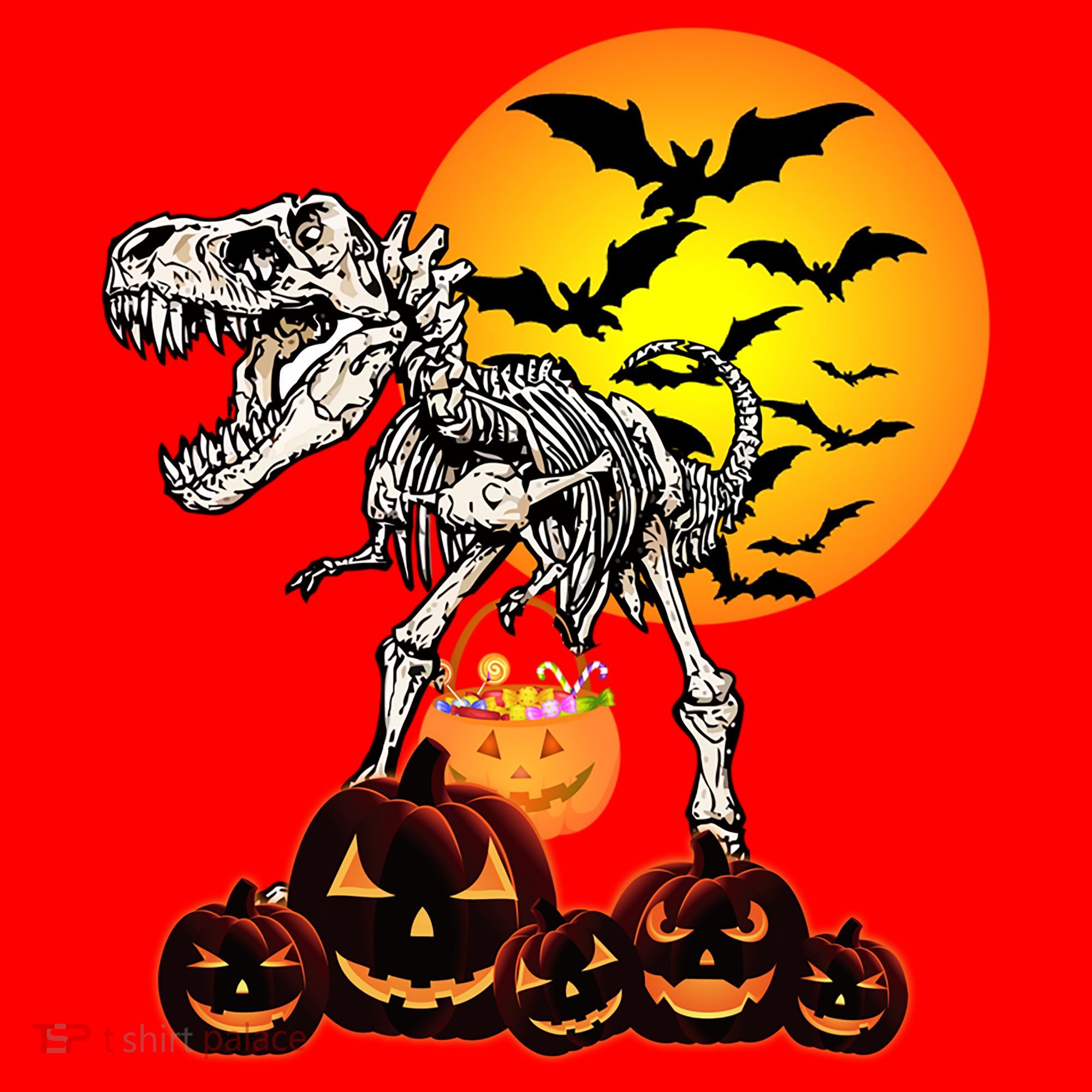 T Rex Dinosaur Skeleton Scary Halloween Pumpkin Gift Santa Hat