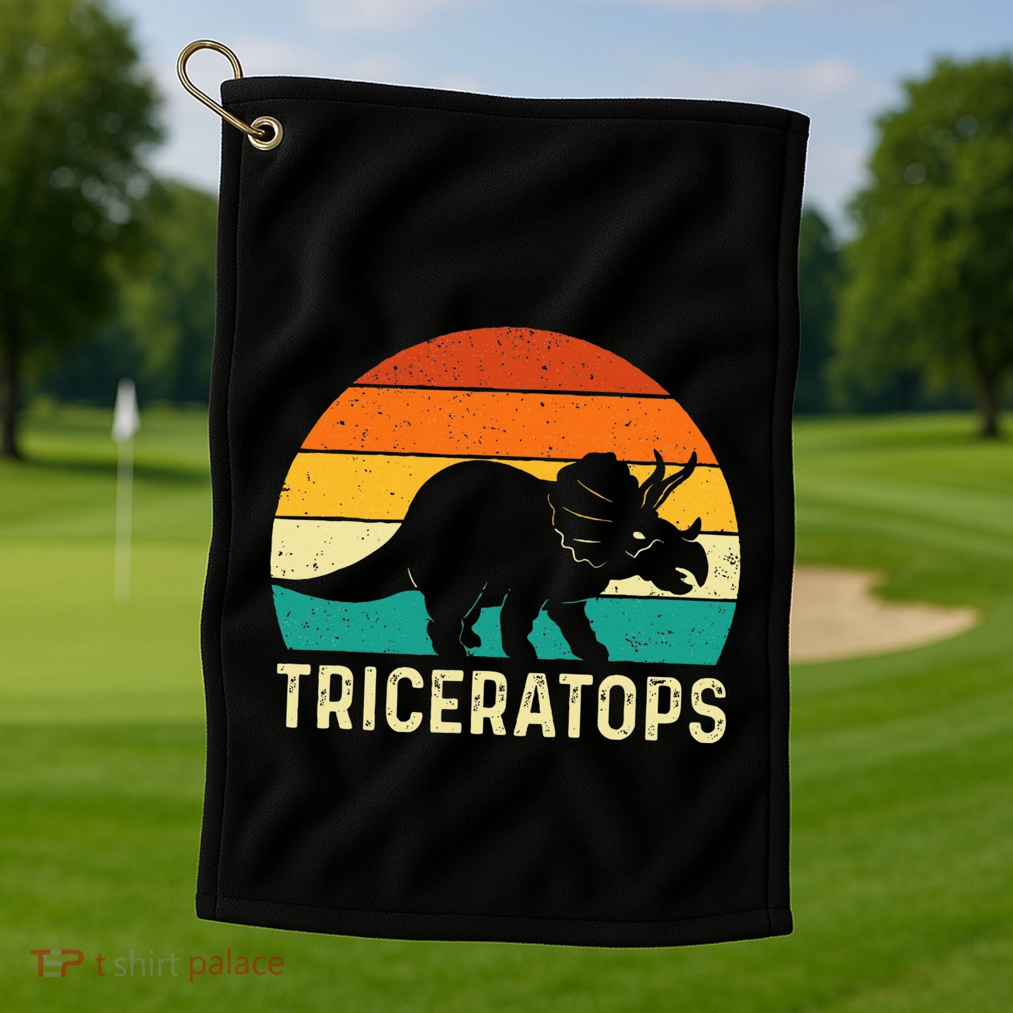 Triceratops Retro Dinosaur Lover Paleontologist Golf Towel