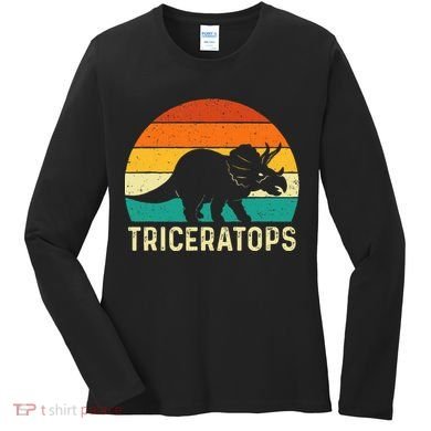 Triceratops Retro Dinosaur Lover Paleontologist Women's Long Sleeve Shirt