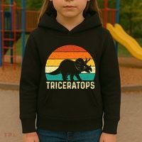 Triceratops Retro Dinosaur Lover Paleontologist Kids Hoodie thumb 3