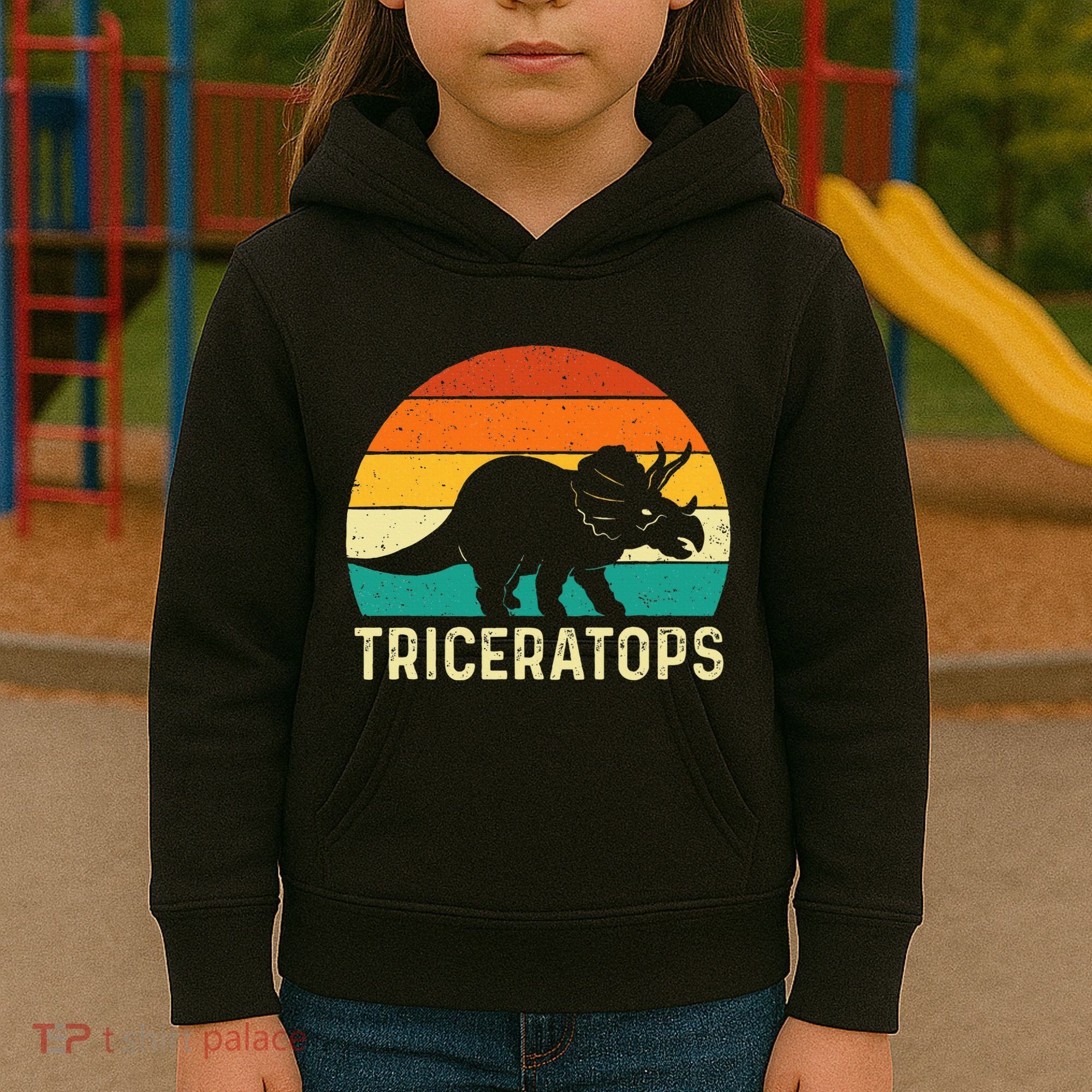 Triceratops Retro Dinosaur Lover Paleontologist Kids Hoodie
