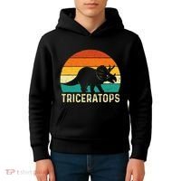 Triceratops Retro Dinosaur Lover Paleontologist Kids Hoodie thumb 4