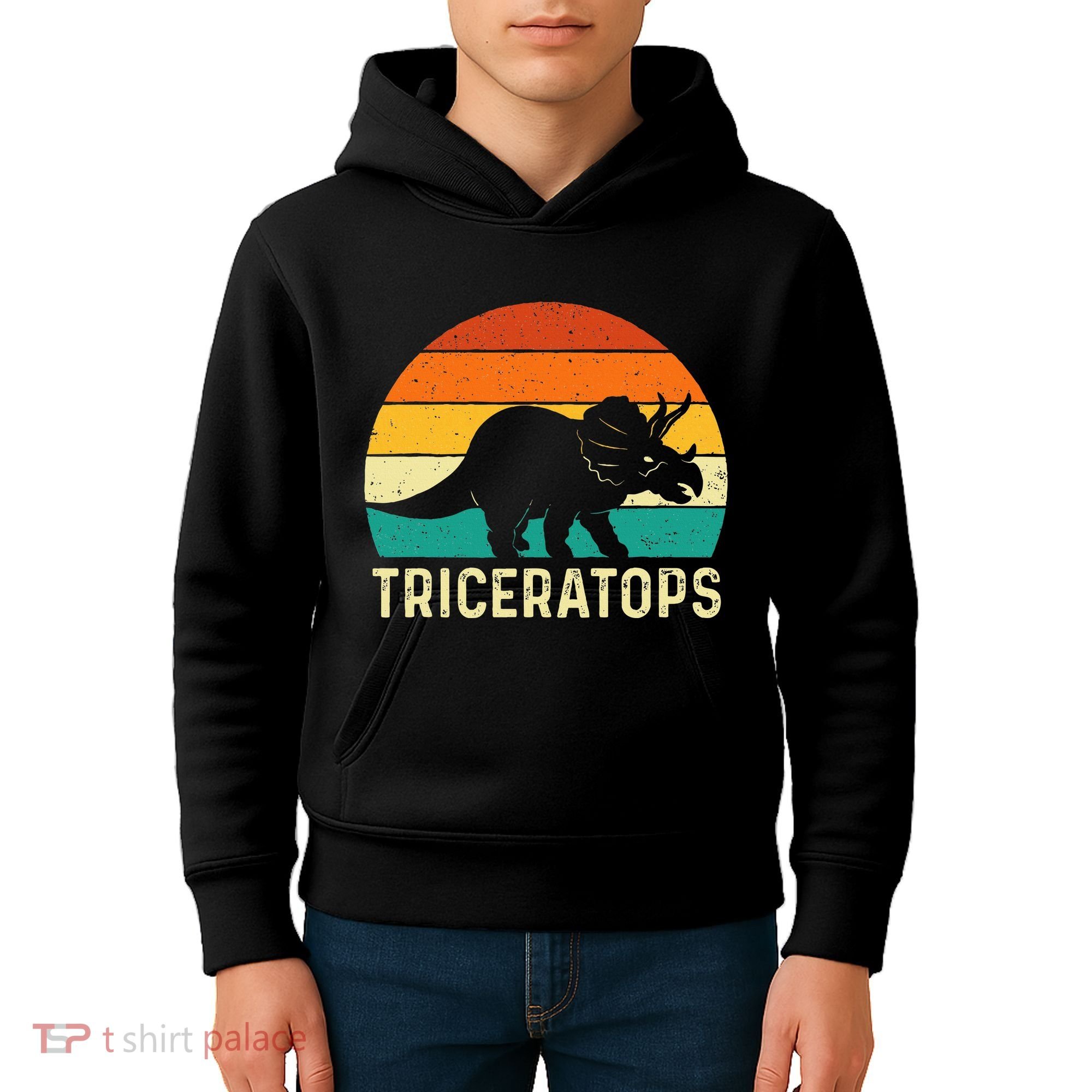 Triceratops Retro Dinosaur Lover Paleontologist Kids Hoodie