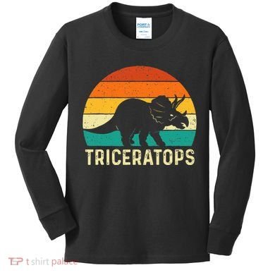 Triceratops Retro Dinosaur Lover Paleontologist Kids Long Sleeve Shirt