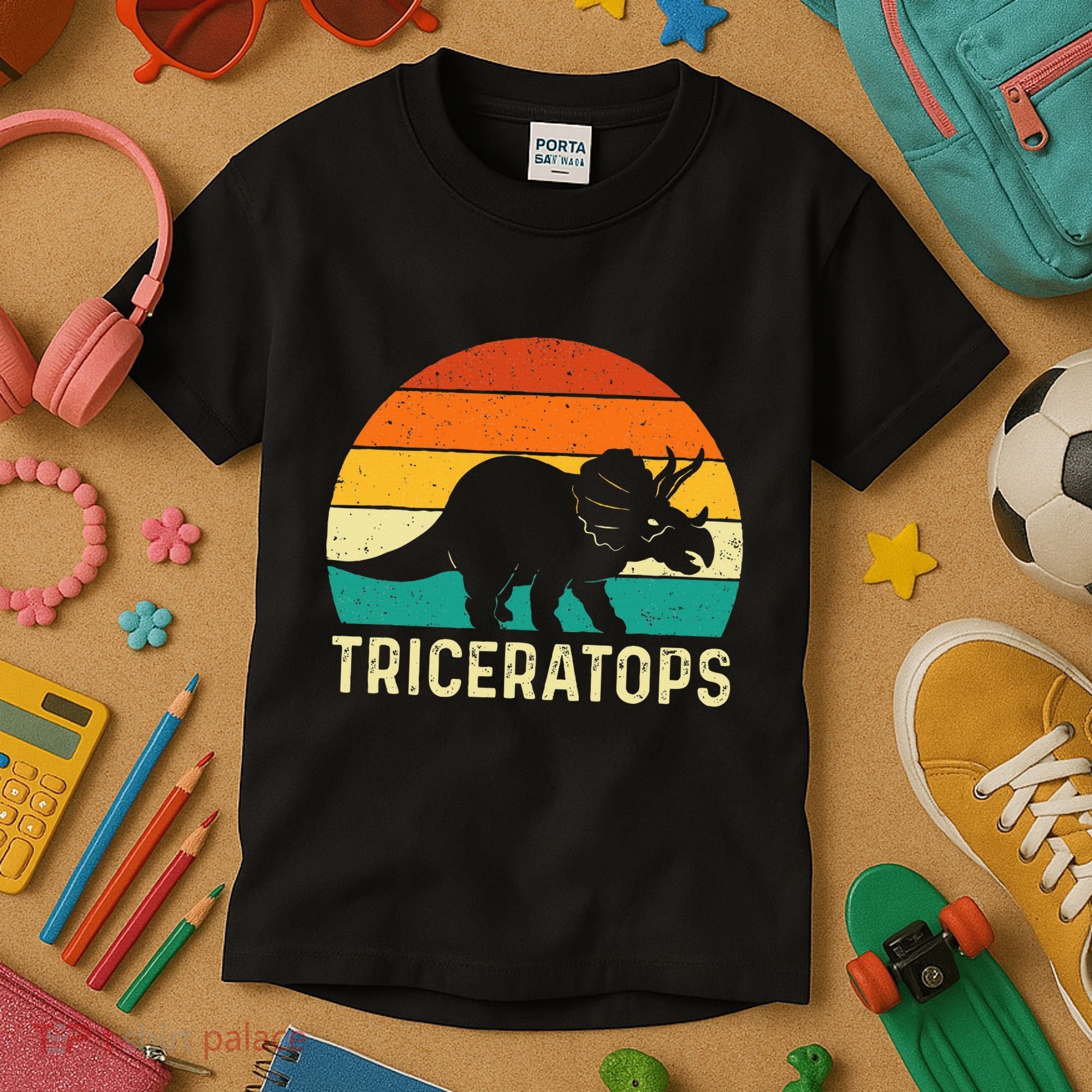 Triceratops Retro Dinosaur Lover Paleontologist Kids T-Shirt