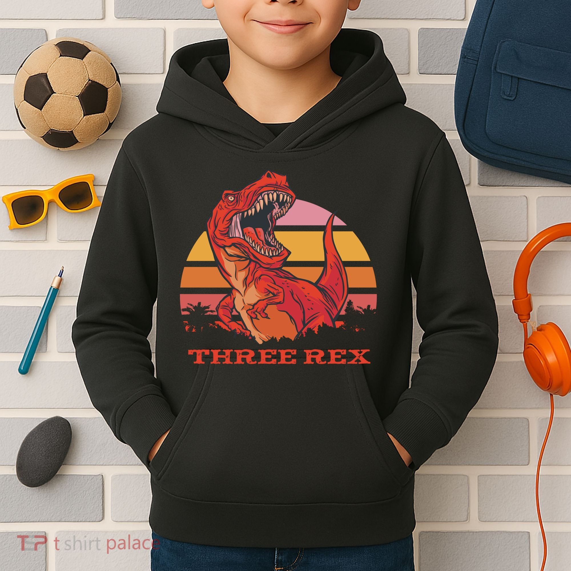 Three Rex Dinosaur Birthday Kids Hoodie