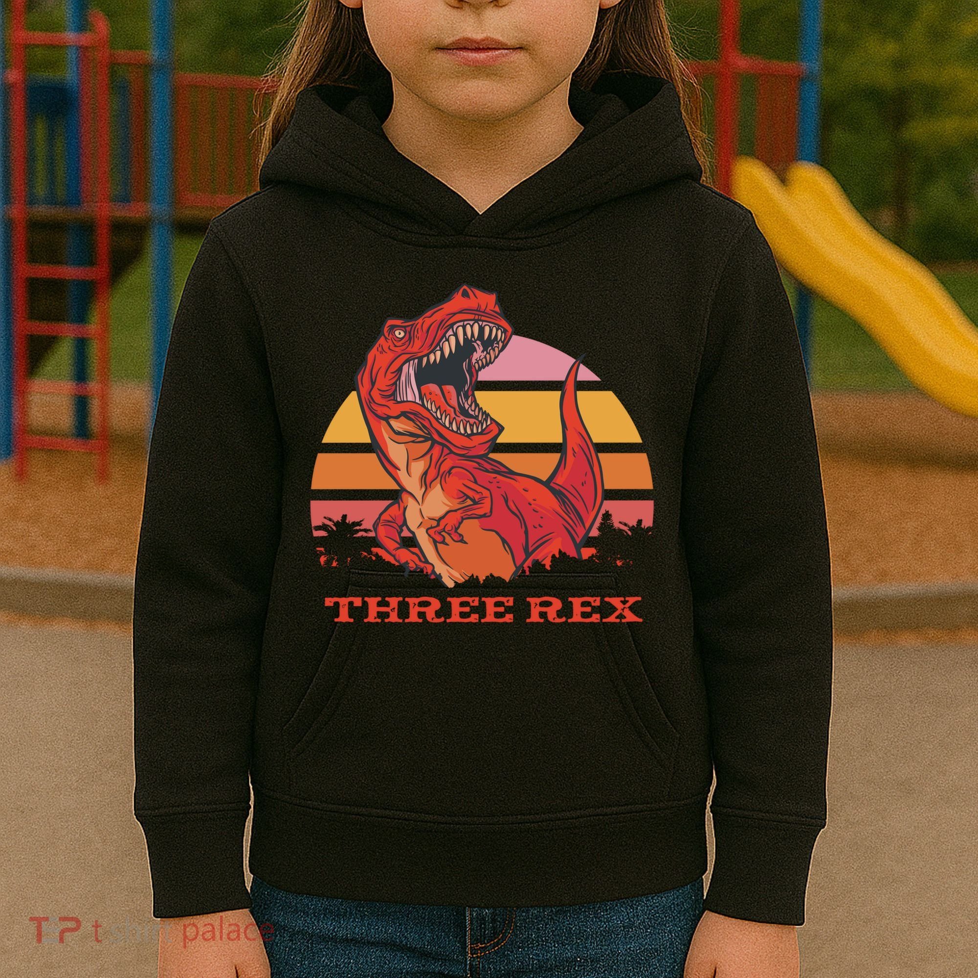 Three Rex Dinosaur Birthday Kids Hoodie