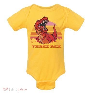 Three Rex Dinosaur Birthday Baby Bodysuit