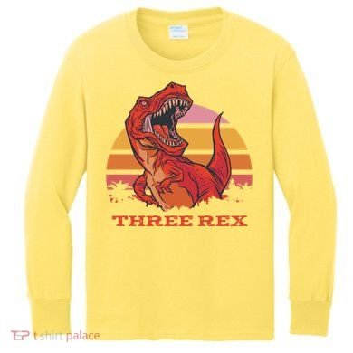 Three Rex Dinosaur Birthday Kids Long Sleeve Shirt