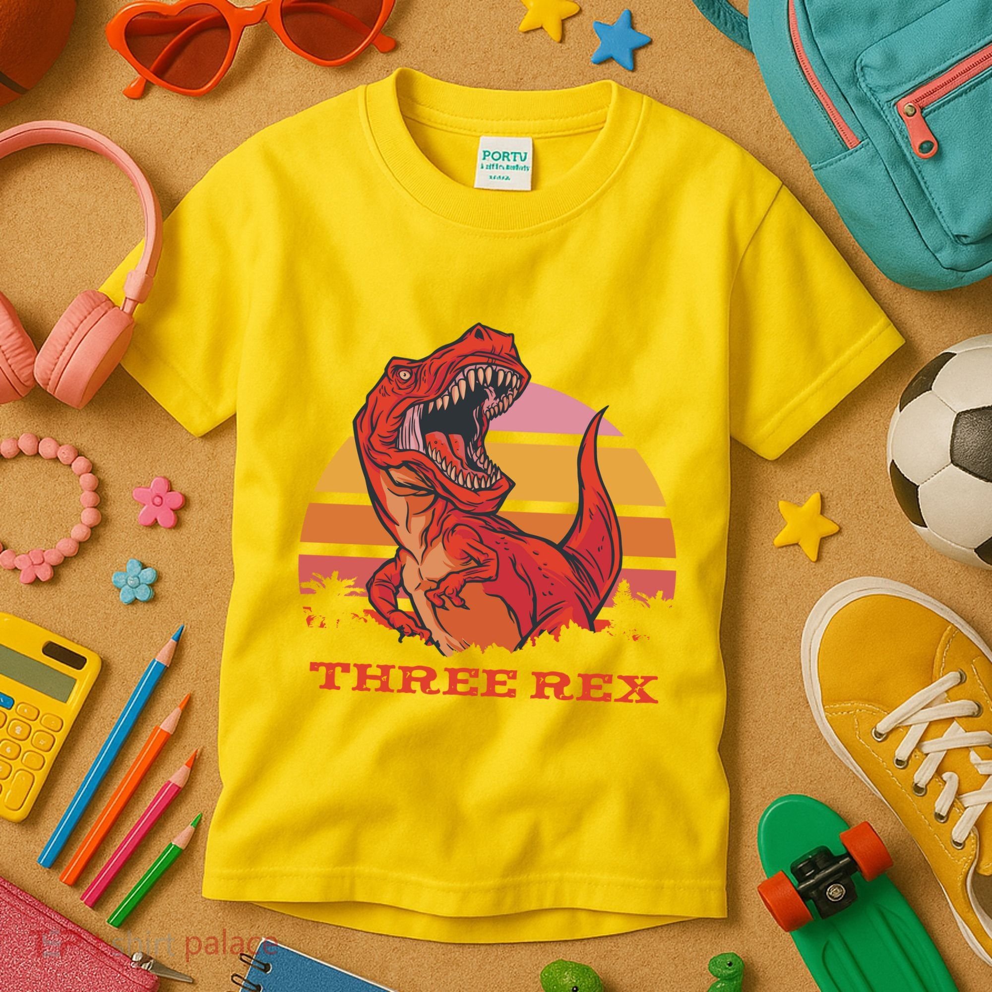 Three Rex Dinosaur Birthday Kids T-Shirt